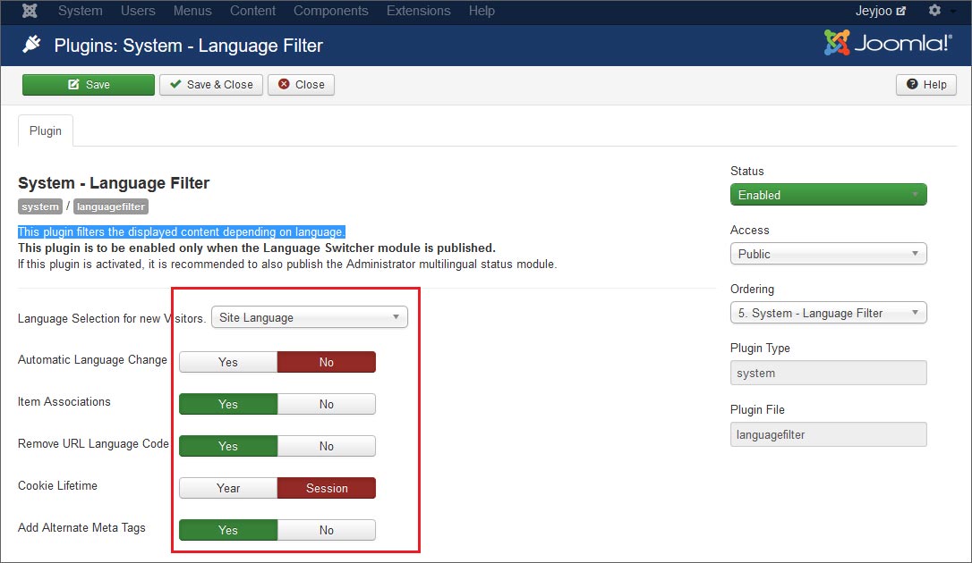 How to configure Joomla Language Filter Plugin